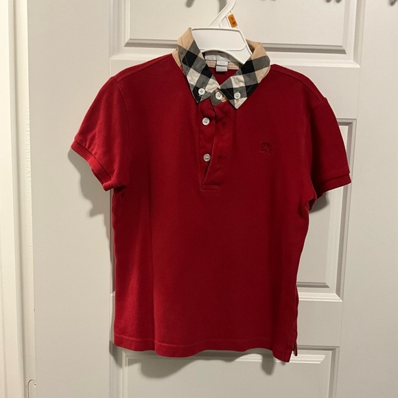Burberry Classic Red Kids Polo Shirt with Checkered Collar